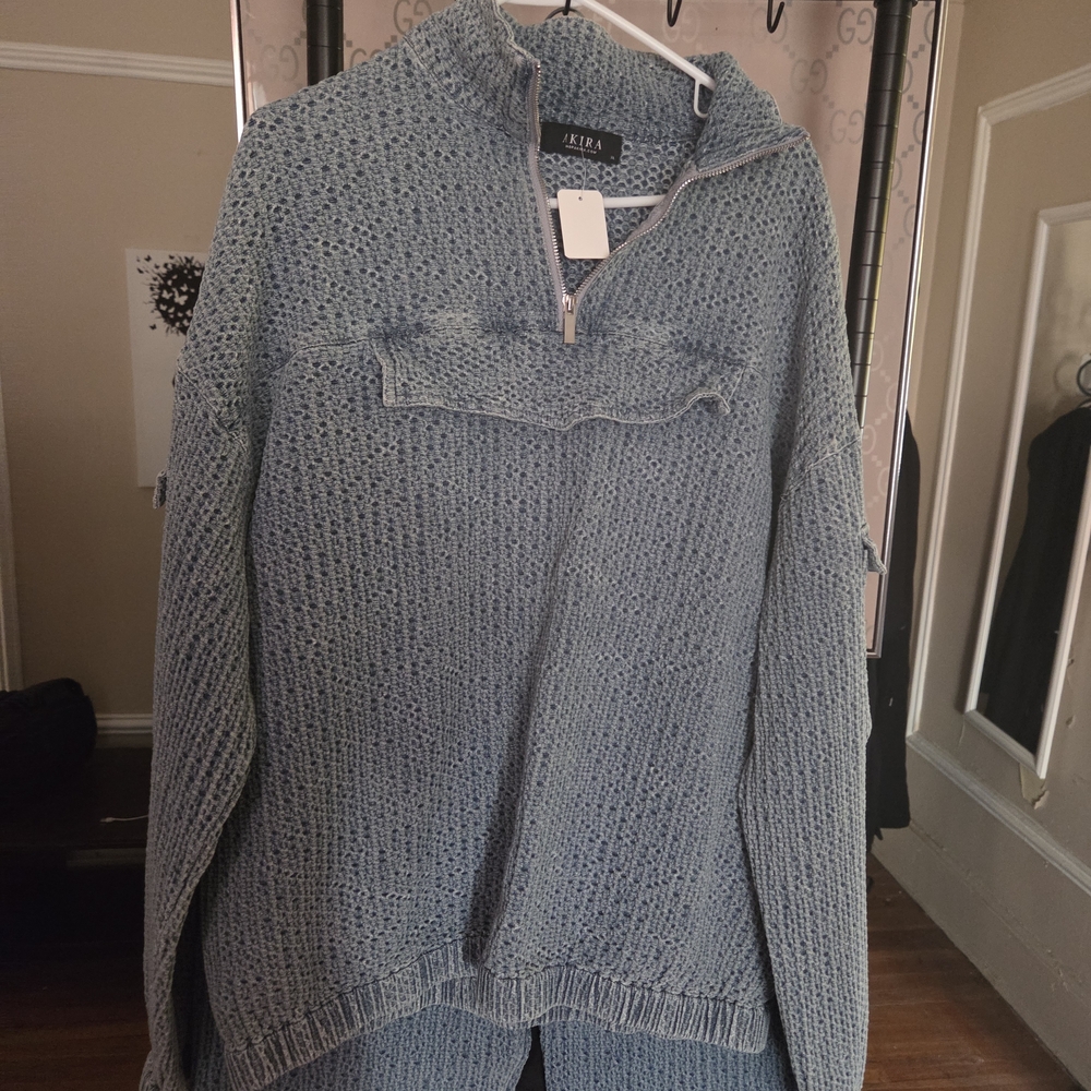 Women's Textured Denim Pantsuit in Blue